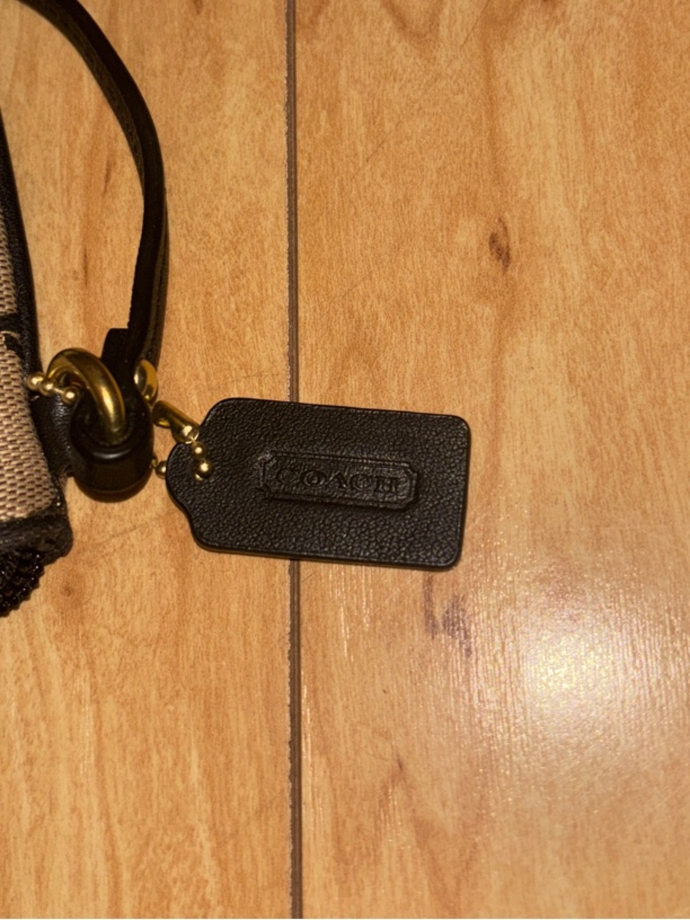 Coach Tan & Black Signature Canvas Wristlet with Gold Hardware - Picture 2 of 4